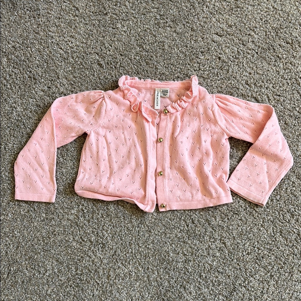 Janie and Jack Pink Ruffled Button-Up Cardigan 12-18m like new.